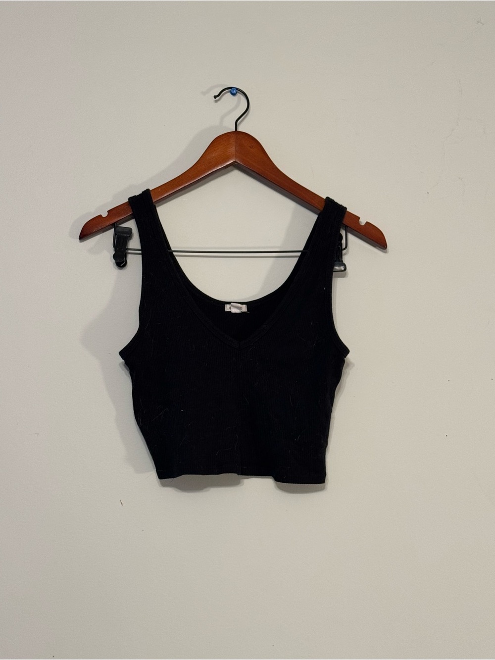Garage Black Ribbed V-Neck Crop Tank